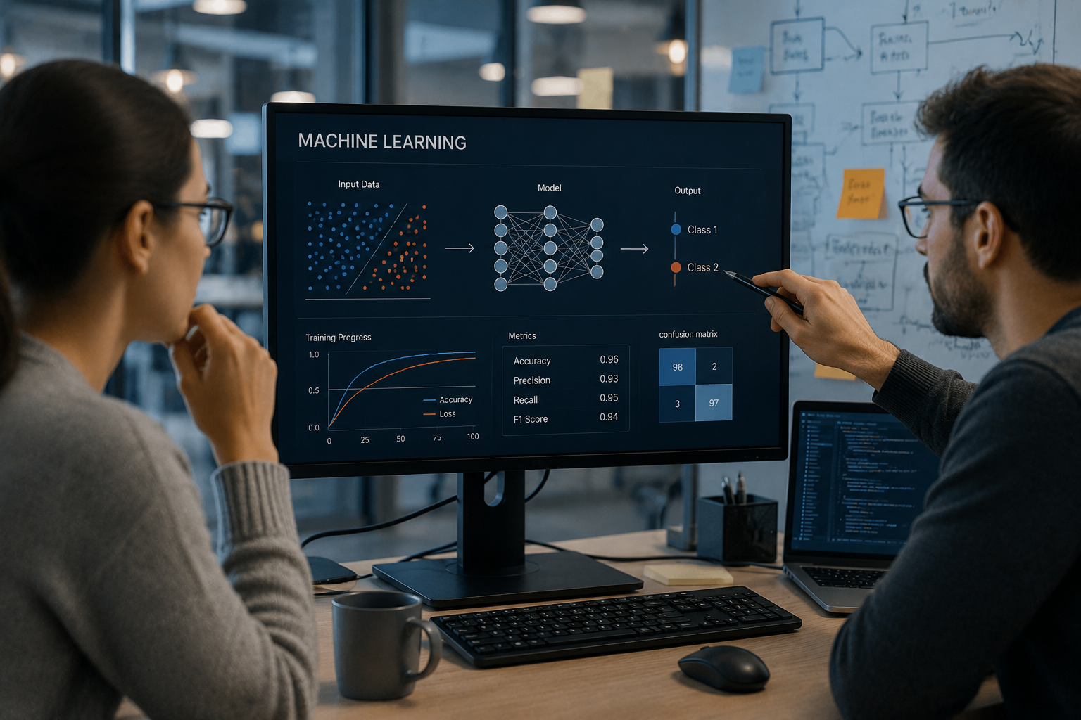 Personas mirando un diagrama sobre machine learning