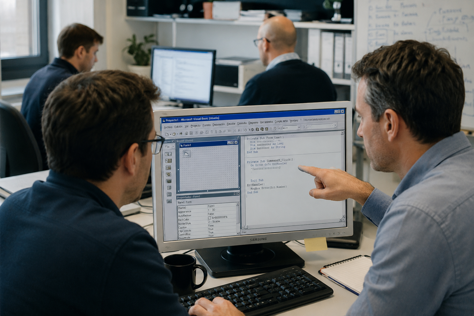 Personas trabajando sobre una aplicación VB6